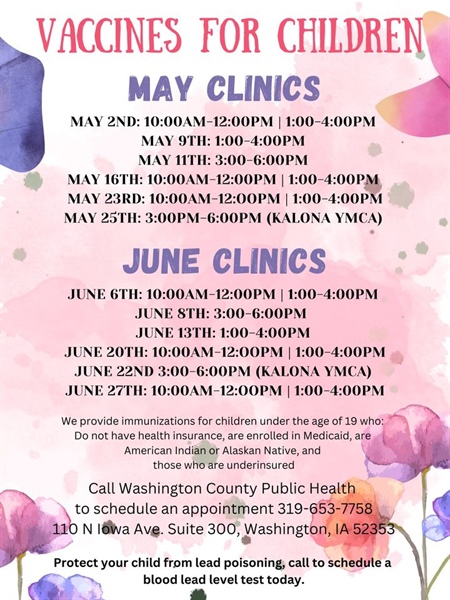 See below for May and June childhood immunization clinics.