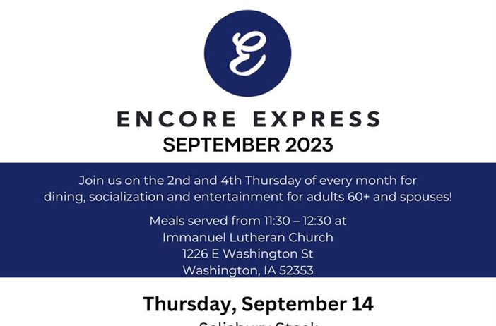Check the September menu for Encore Express in Washington, and remember to make those reservations! Reservations are due by 1pm ...