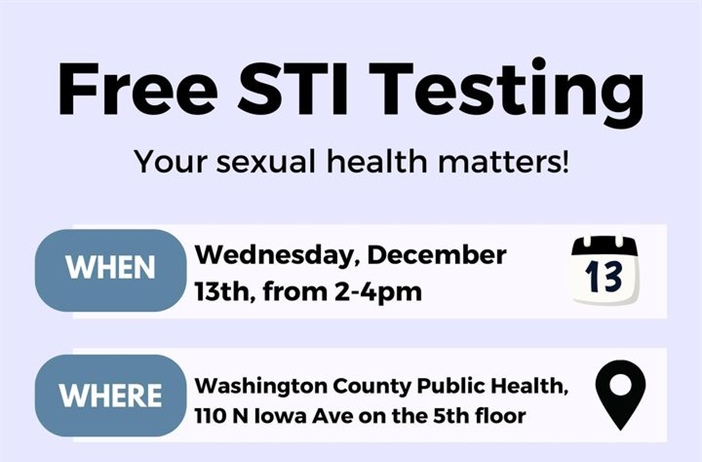 Two weeks from today, Johnson County Public Health will be hosting a free STI testing clinic at our office on 5th floor.  Walk-i...