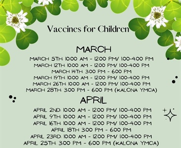 Call us to schedule your child's next immunization appointment.  Clinic dates for March and April below.
