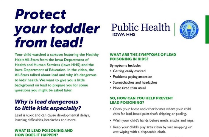 Iowa HHS recommends children be tested early and often for lead