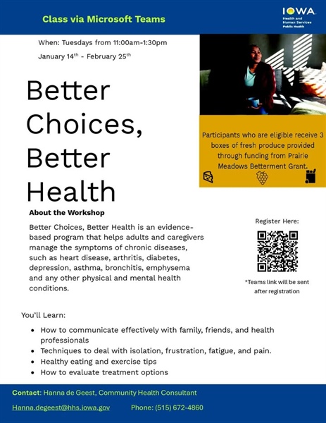 Better Choices, Better Health:  A 6-week evidence based program that helps adults and caregivers manage the symptoms of chronic ...