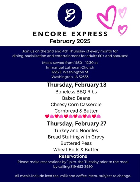 Enjoy a meal, socialization and entertainment at Encore Express during February!