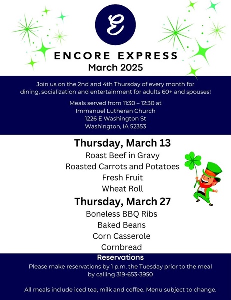 Enjoy a meal, socialization and entertainment at Encore Express during March!