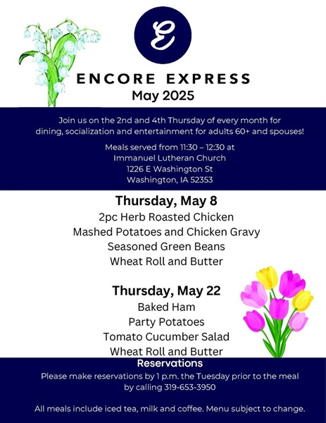 Enjoy a meal, socialization and entertainment at Encore Express during May!