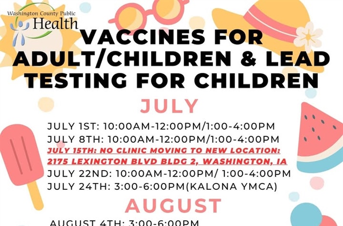 Here is the July/August schedule for our Vaccines for Children (VFC) program and our Vaccines for Adults (VFA) program!