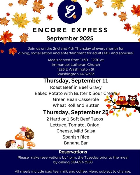 Enjoy a meal, socialization and entertainment at Encore Express during September!