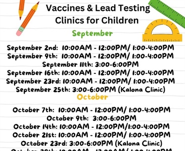 Here is our September & October schedule for our Vaccines for Children (VFC) program and our Vaccines for Adults (VFA) program!