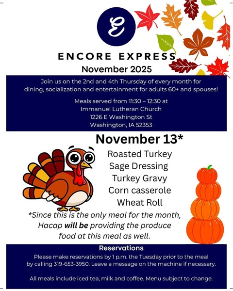Enjoy a meal, socialization and entertainment at Encore Express during November!