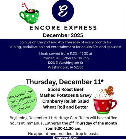 Enjoy a meal, socialization and entertainment at Encore Express during December!