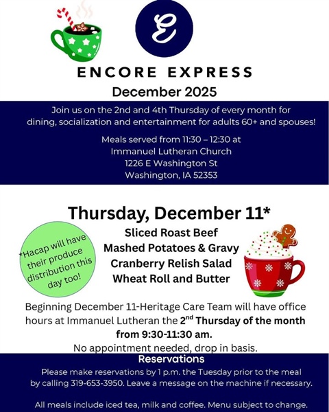 Enjoy a meal, socialization and entertainment at Encore Express during December!