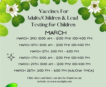 The March schedule for our Vaccines for Children (VFC) program and our Vaccines for Adults (VFA) program is here!