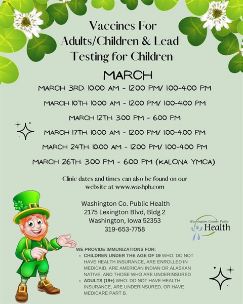 The March schedule for our Vaccines for Children (VFC) program and our Vaccines for Adults (VFA) program is here!