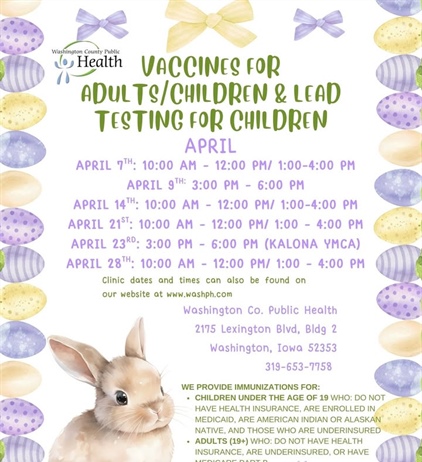 The April schedule for our Vaccines for Children (VFC) program and our Vaccines for Adults (VFA) program is here!