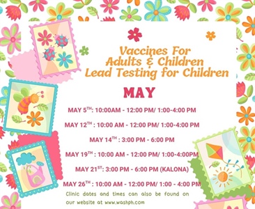 The May schedule for our Vaccines for Children (VFC) program and our Vaccines for Adults (VFA) program is here!