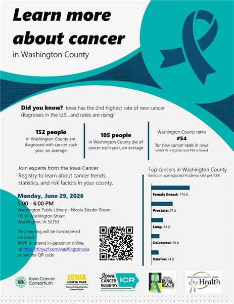 🌾Join us for a Community Meeting to discuss local cancer statistics, trends, prevention efforts, and available public health res...