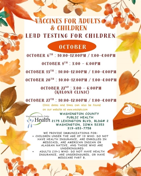 The October schedule for our Vaccines for Children (VFC) program and our Vaccines for Adults (VFA) program is here!