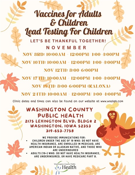 The November schedule for our Vaccines for Children (VFC) program and our Vaccines for Adults (VFA) program is here!