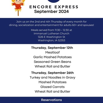 Enjoy a meal, socialization and entertainment at Encore Express on September 12th & 26th!