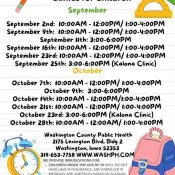 Here is our September & October schedule for our Vaccines for Children (VFC) program and our Vaccines for Adults (VFA) program!