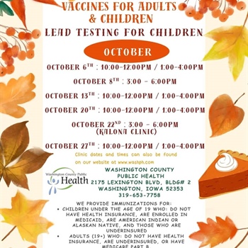 The October schedule for our Vaccines for Children (VFC) program and our Vaccines for Adults (VFA) program is here!
